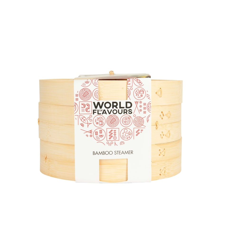 image 1 of KitchenCraft Steaming Basket Wood Bamboo 2 Tier 25cm