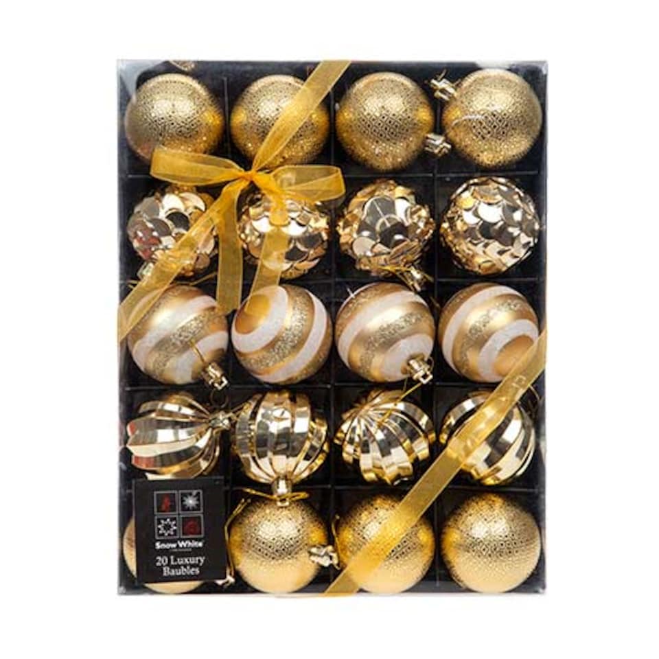 Assorted Luxury Gold Christmas Baubles - Pack of 20