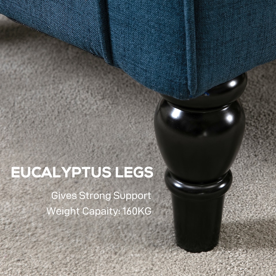 image 1 of HOMCOM Retro Accent Chair, Snow Flannel Wingback Armchair with Wood Frame Button Tufted Design for Living Room Bedroom, Blue