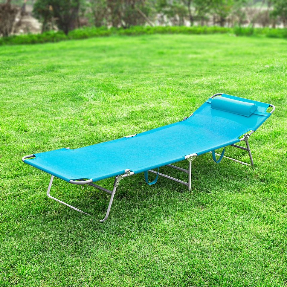 image 1 of SoBuy Sun Lounger Reclining Garden Chair with Pillow and Side Pocket, Turquoise, 76.8x24.8x31.9 inches, 5.69 kg - OGS35-B