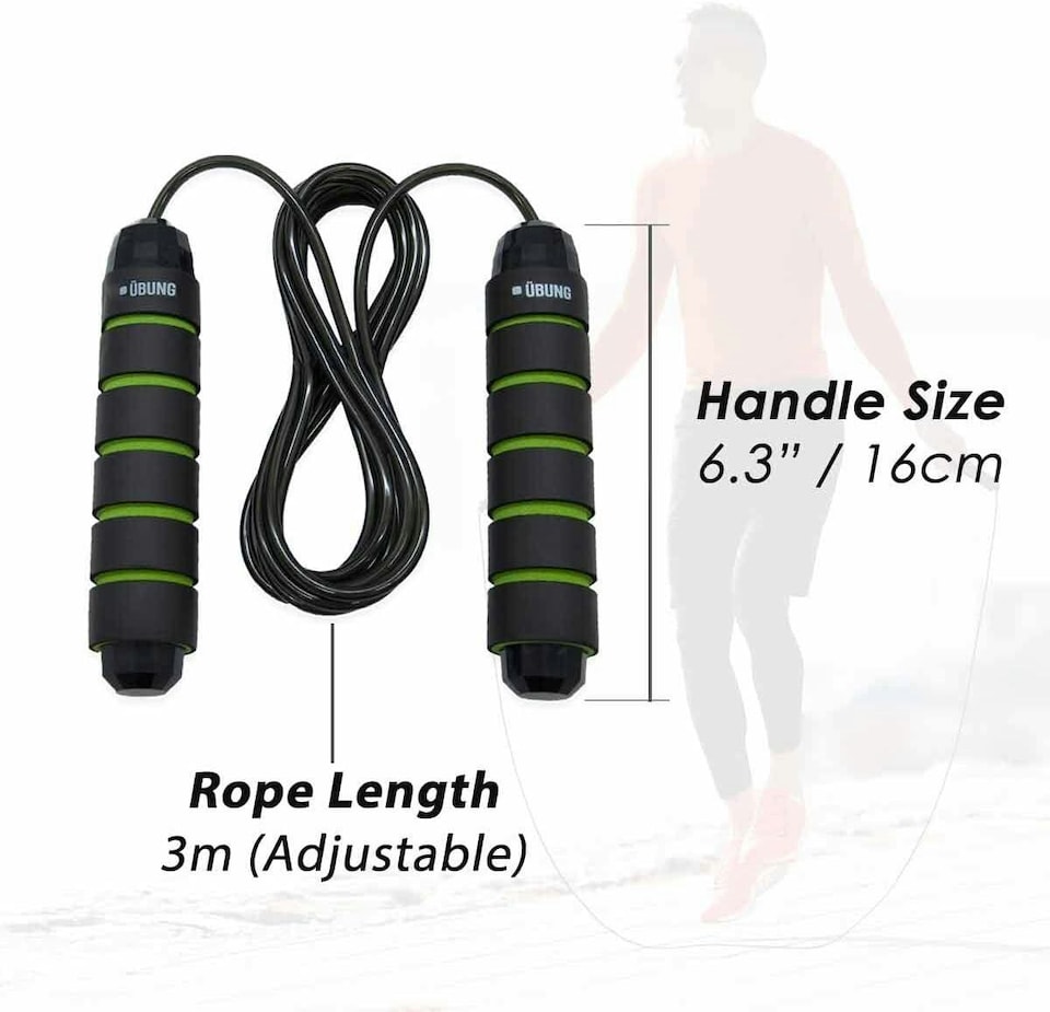 image 1 of UBUNG Skipping Rope Fitness Jump Rope with Tangle Free with Foam Handles Green 3m