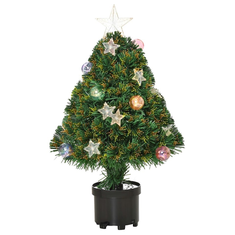 image 1 of HOMCOM 2FT Pre-Lit Artificial Fibre Optic Christmas Xmas Tree Lights Decoration
