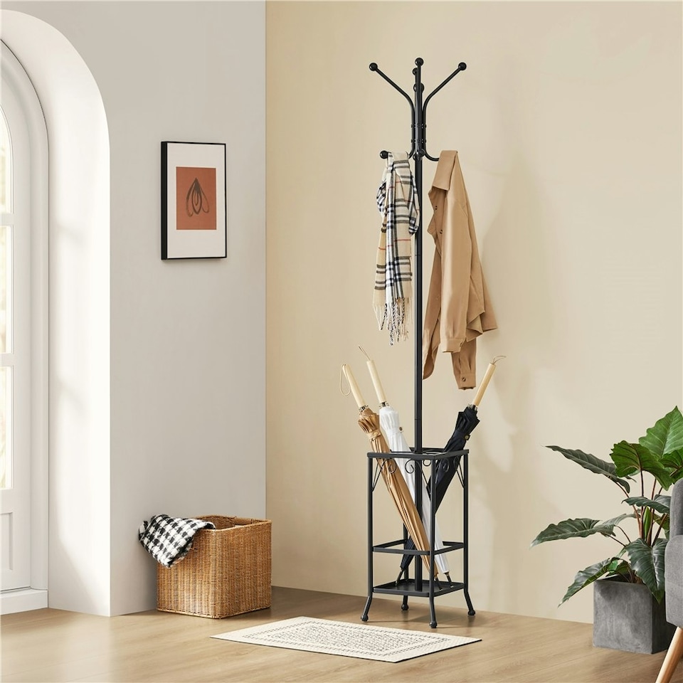 image 1 of Yaheetech Metal Standing Coat Hat Rack w/Umbrella Holder Black | One Size