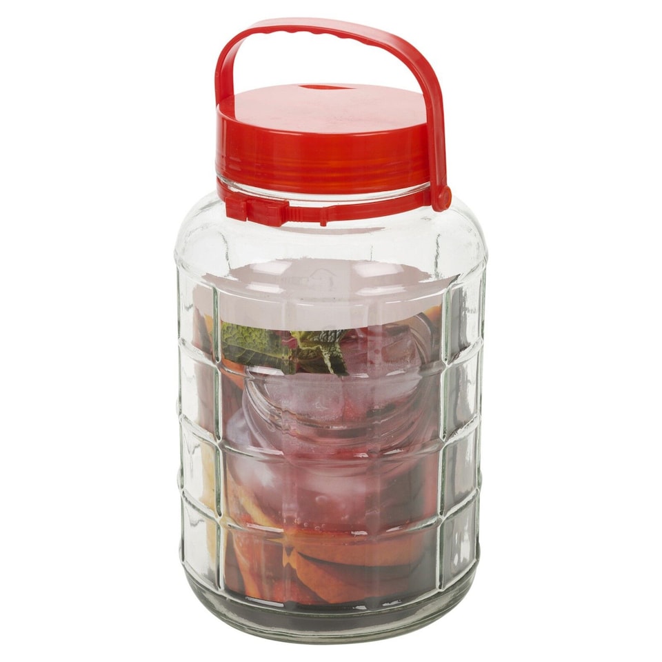 image 1 of 10L Large Glass Preserving Jar With Red Lid & Handle