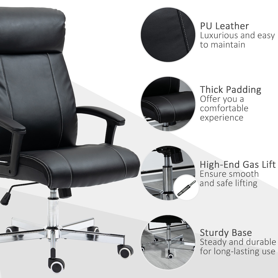 image 1 of Vinsetto Massage Office Chair, PU Desk Chair with 6 Point Massage, High Back Computer Chair with Metal Legs, Thick Seat, Remote Control and Adjustable Height, Black