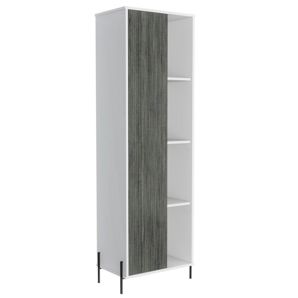 image 1 of Core Products Dallas Tall Storage Display Cabinet - White & Carbon Grey Oak Effect, H171.5cm x W54.8cm x D35.0cm White