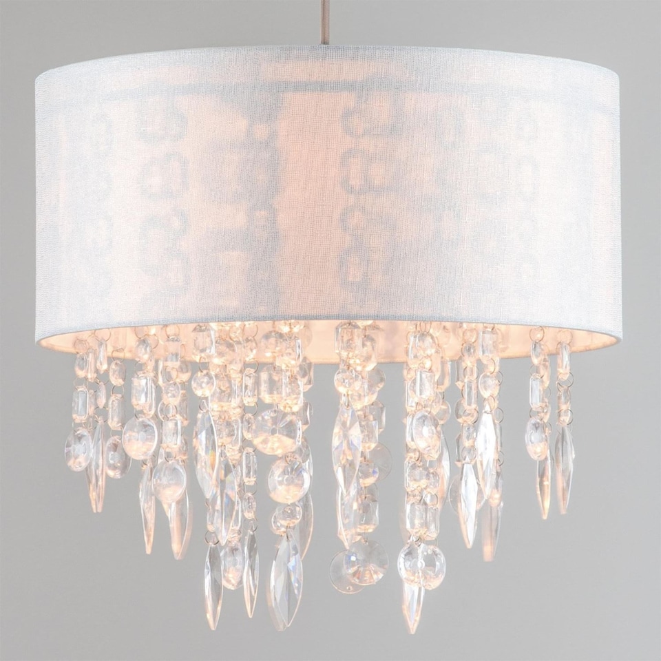 image 1 of Large 40cm Easy Fit Shade Textured White Silver Fleck Acrylic Droplets | White | Clear | Large | 1