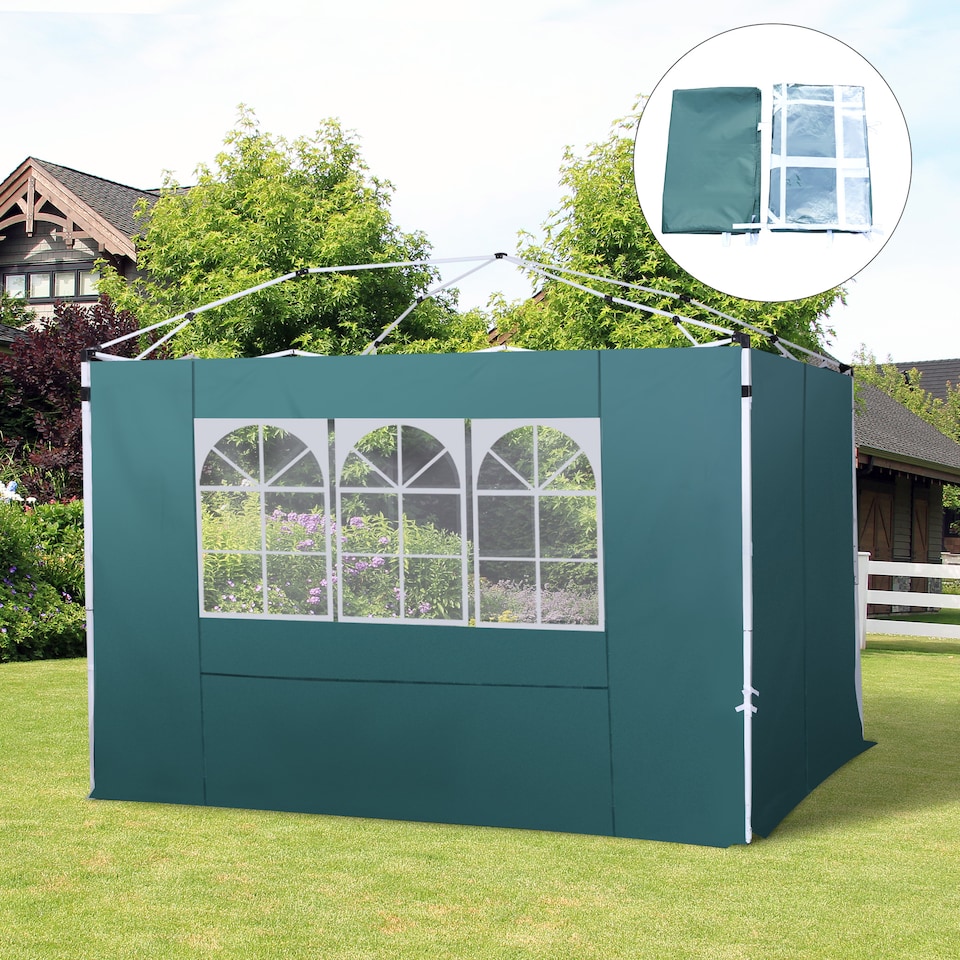 image 1 of Outsunny 3 Meters Gazebo Replaceable Exchangeable Side Panel Wall Panels Walls With Window, Dark Green