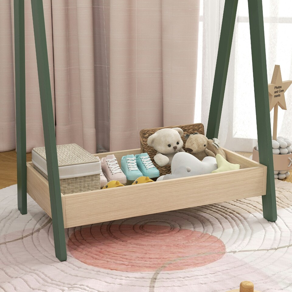 image 1 of AIYAPLAY Kids Clothes Rail with Hangers, Base Shelf for Girls, Boys, Green