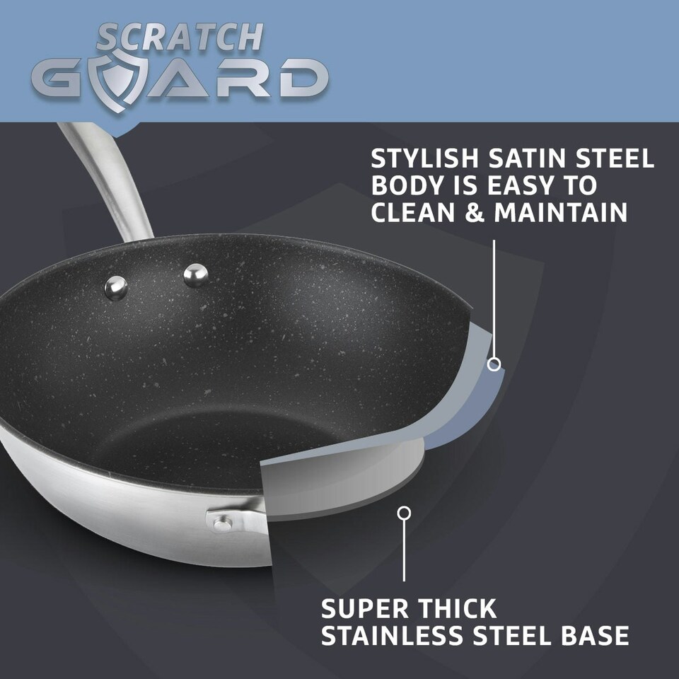 image 1 of Prestige Scratch Guard Wok Pan Stainless Steel Modern Induction Fry Pan - 29 cm