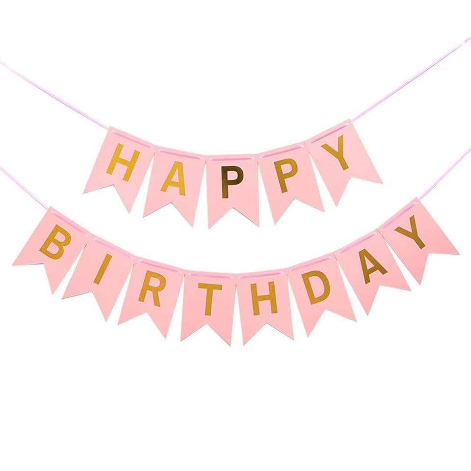 image 1 of Happy Birthday Banner Peach Pink