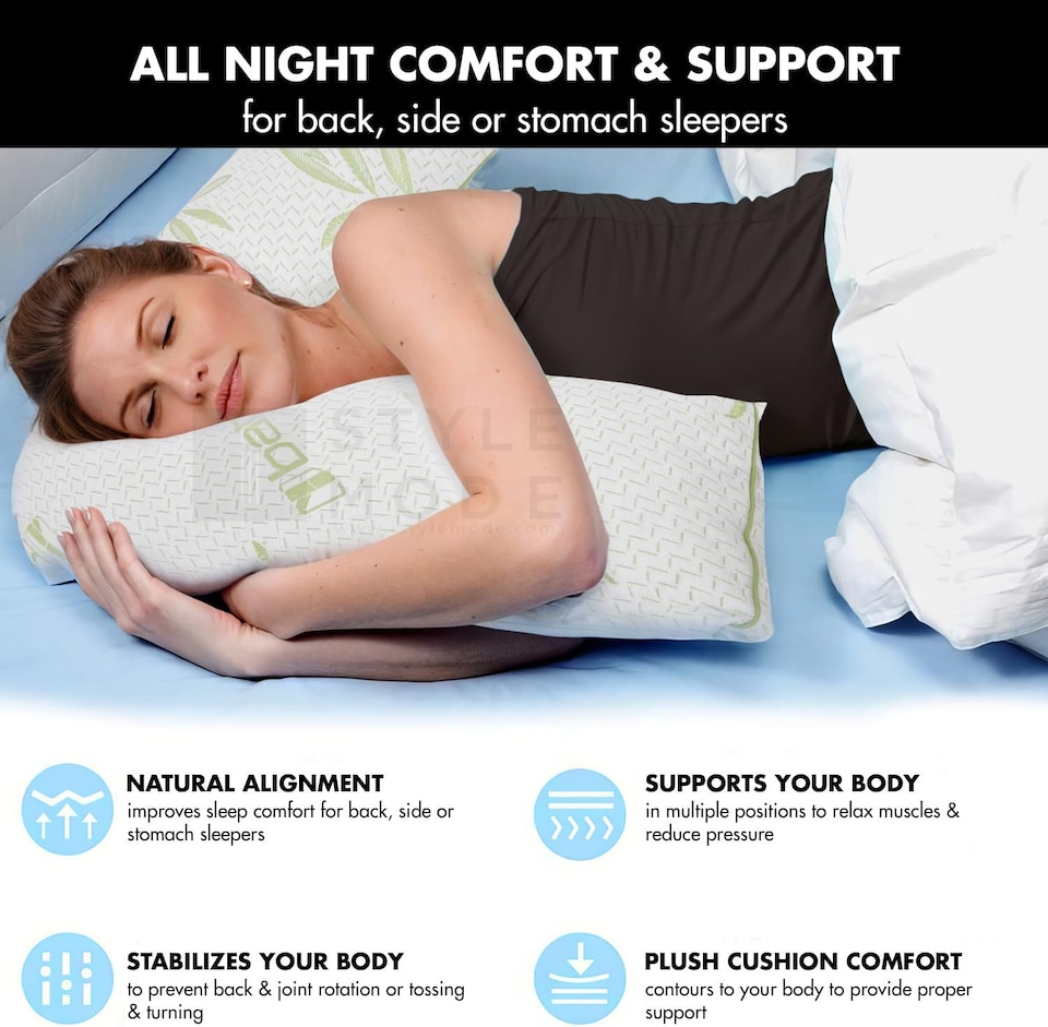 image 1 of Bamboo V Shape Anti-Allergy Memory Foam Pillow with Cover