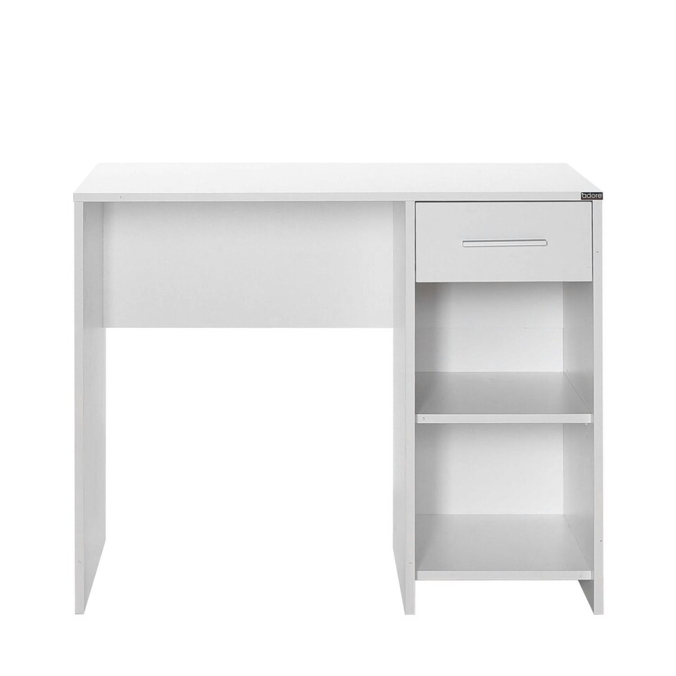 image 1 of Adore Matt White Study Desk with Drawer & Shelves White