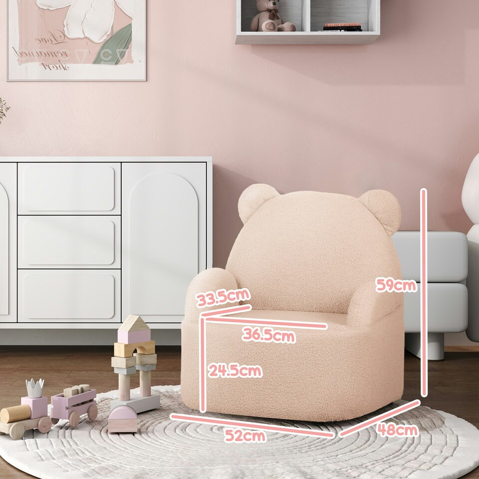 image 1 of AIYAPLAY Kids Armchair, Bear Shaped Toddler Chair for Bedroom Pink