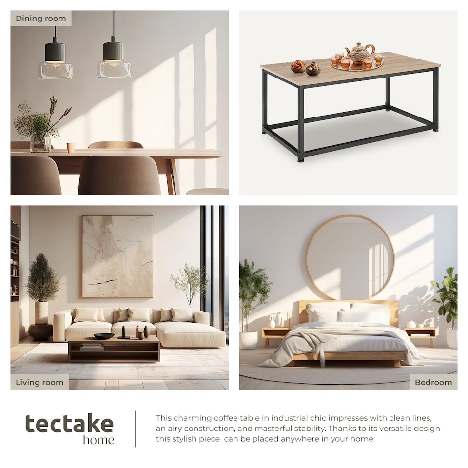 image 1 of Coffee Table Lynch - rectangular with height-adjustable plastic feet | Brown | industrial wood light, oak Sonoma | 100 x 55 x 45,50 cm | 1