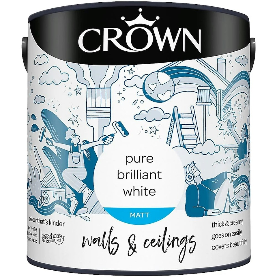 Crown Breatheasy Matt Emulsion Paint - Pure Brilliant White - 5L