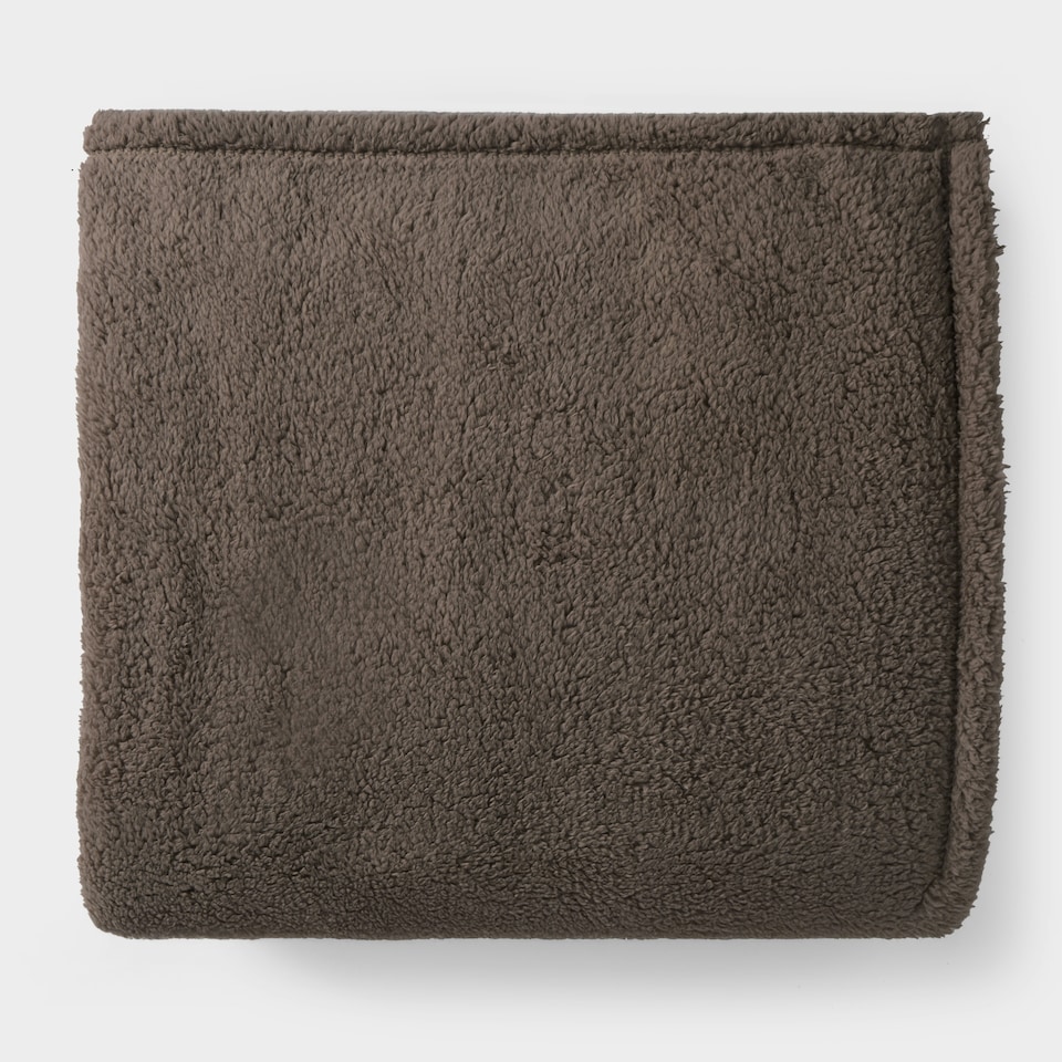image 1 of OHS Teddy Fleece Soft Warm Plush Cosy Plain Dyed Throw Over Bed Blanket, 200x240cm Brown