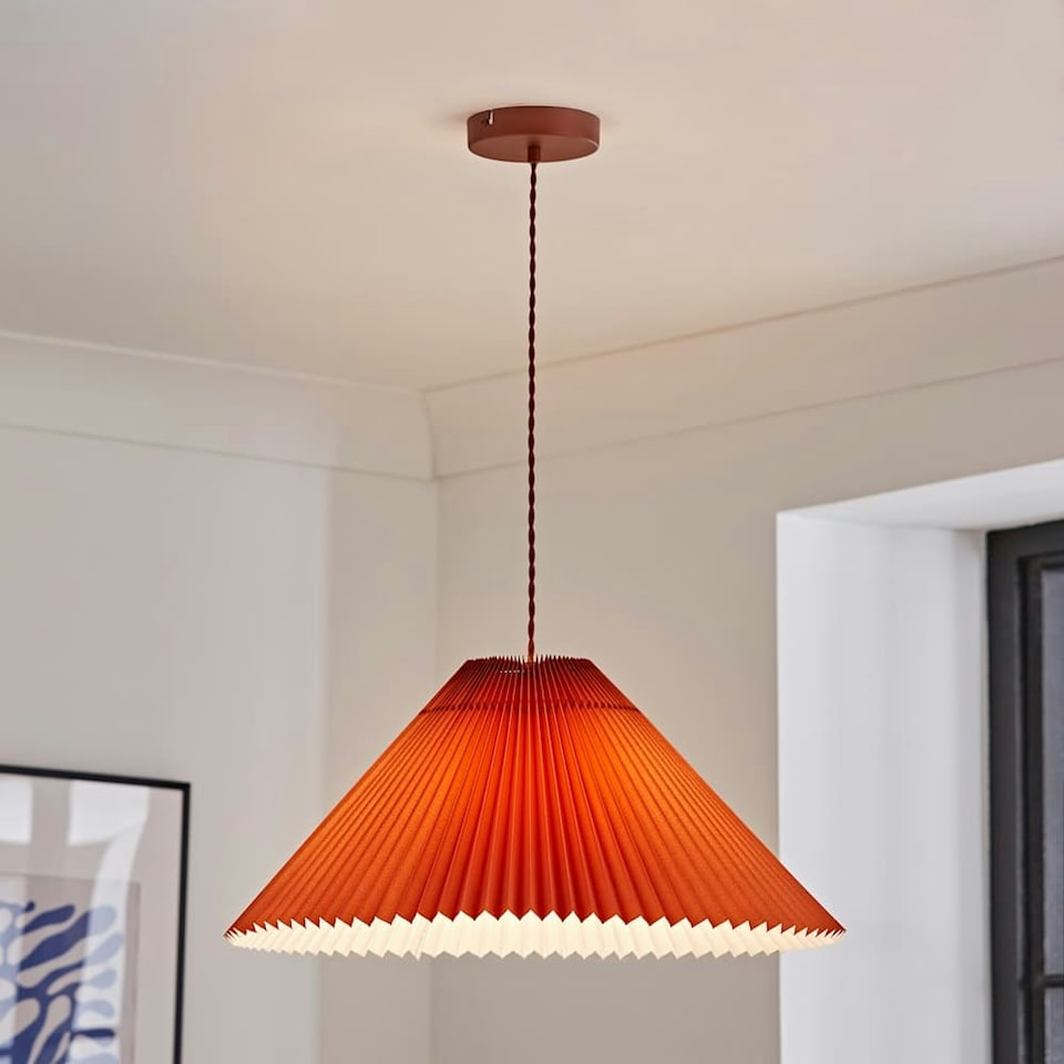 image 1 of ValueLights Akira Burnt Orange Paper Pleated Single Drop Ceiling Pendant Light
