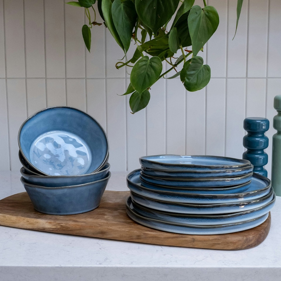 image 1 of Scandi Home Set of Four 20cm Oslo Blue Artisan Glaze Ceramic Side Plates Blue
