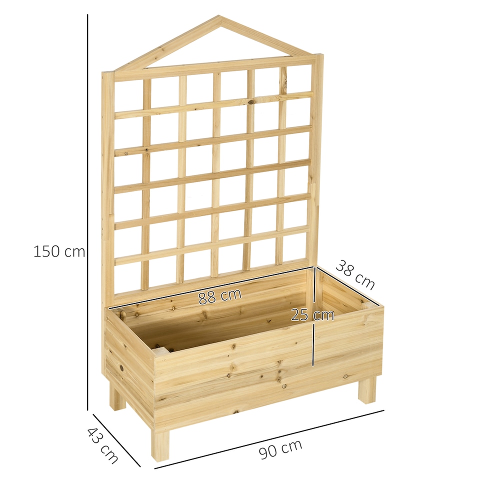 image 1 of Outsunny Wooden Garden Planters with Trellis for Vine Climbing Plants, Natural