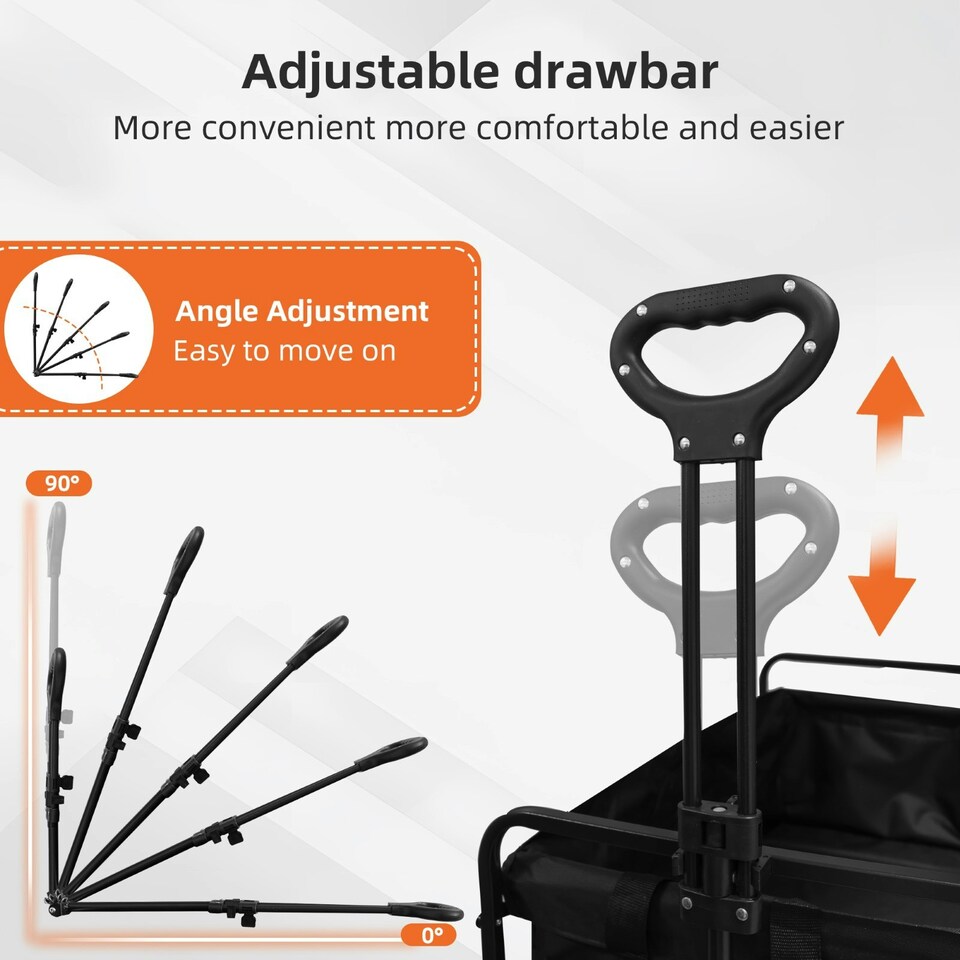 image 1 of Alivio Black Heavy Duty Folding Wagon Cart With Adjustable Handle