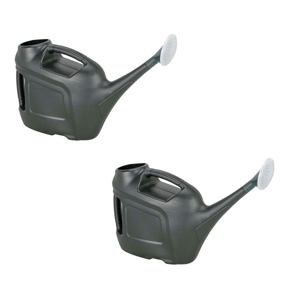 image 1 of 2 x 6 Litre Green Slimline Watering Can For Easy Pouring With Rose Head