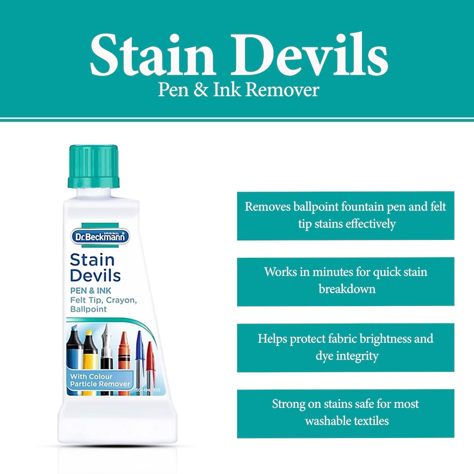 image 1 of Dr Beckmann Stain Devils Pen and Ink Remover Fabric Stain Cleaner for Ballpoint Fountain and Felt Tip Ink 50ml