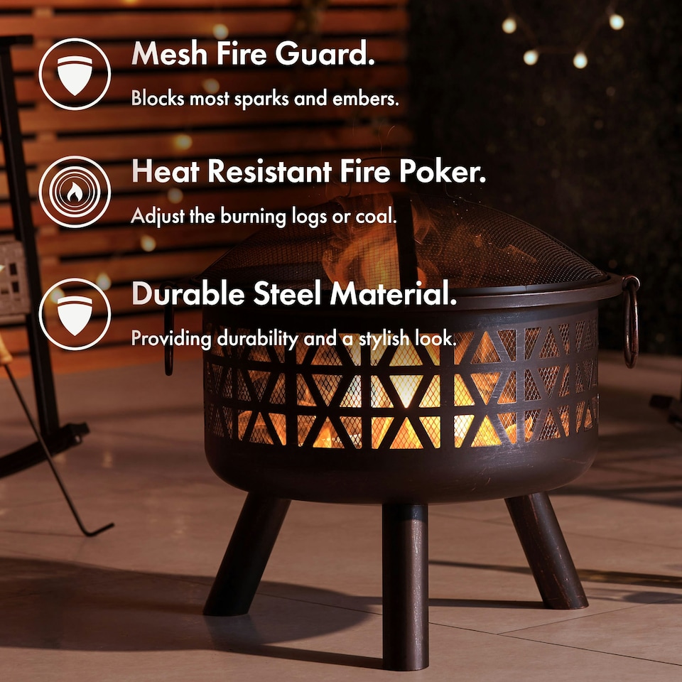 image 1 of VonHaus Fire Pit with Geometric Design Use Wood or Charcoal