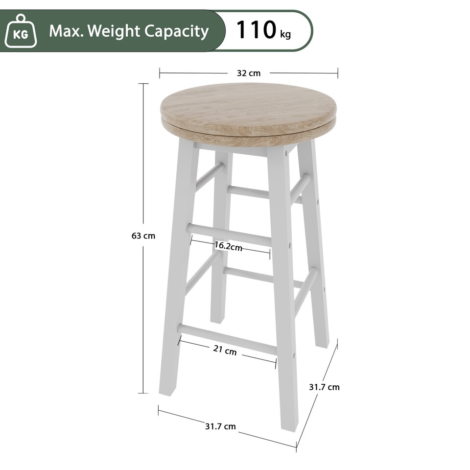 image 1 of Chef Vida Wooden Revolving Bar Stool Set of 2, White