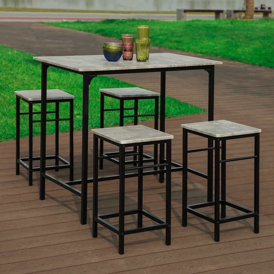 image 1 of SoBuy OGT11-HG,Industrial Dining Set Breakfast Bar Table and 4 Stools | Grey | Grey