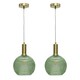 image 1 of Set of 2 Betchley - Green Ribbed Glass Globe Satin Brass Deco Pendants