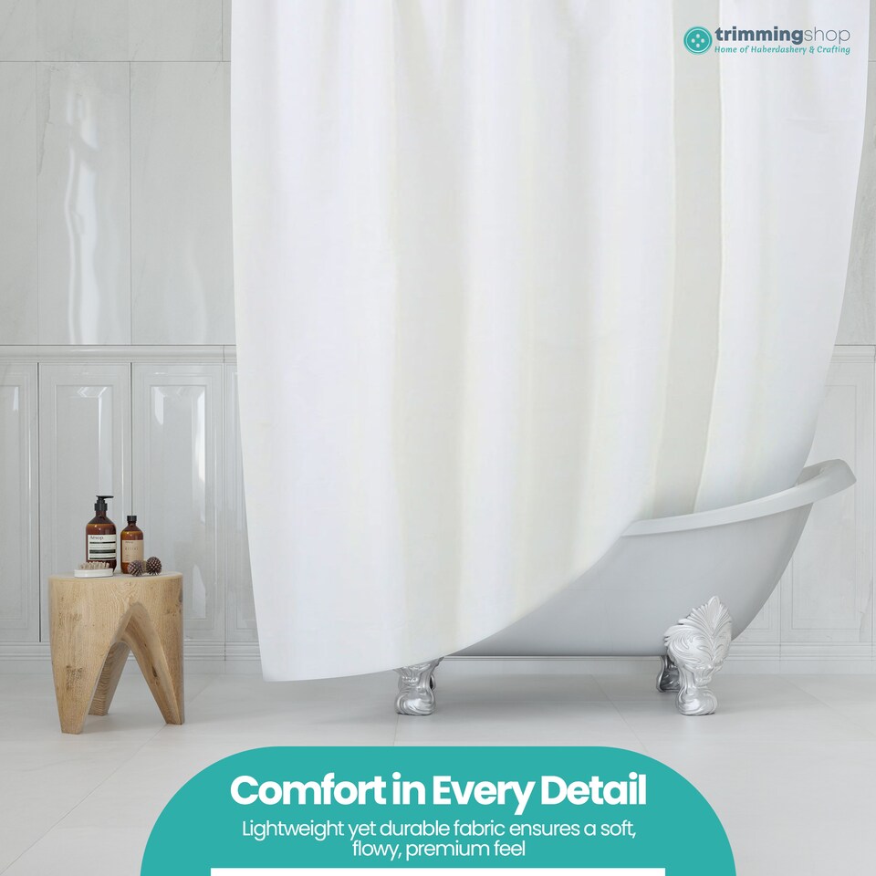 image 1 of PEVA Plain Mould & Mildew Resistant Shower Curtain with 12 Hooks - 180x180cm