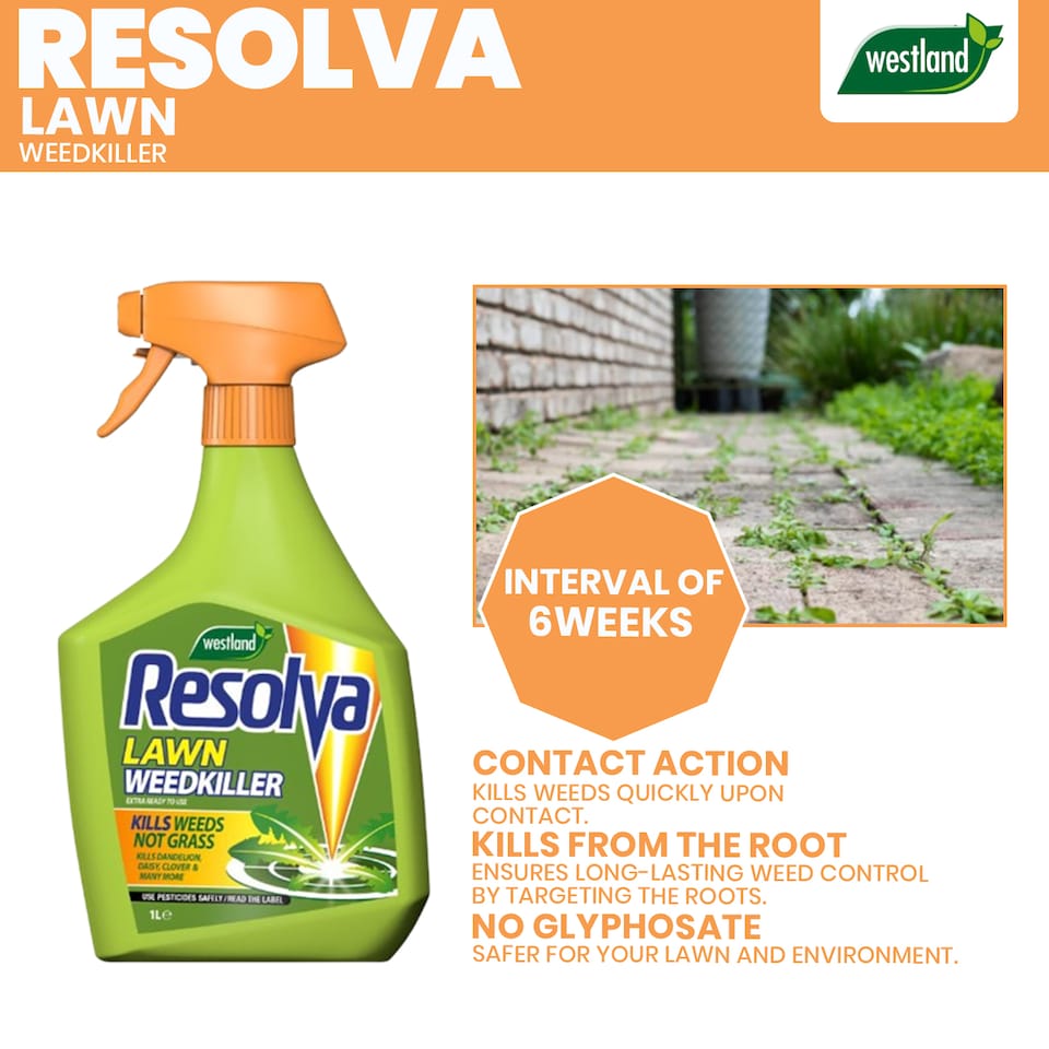 image 1 of Resolva Lawn Weedkiller Extra Ready to Use 1L Broadleaf Weed Control Glyphosate Free | Yellow
