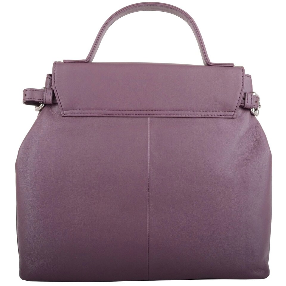image 1 of Premium Soft Genuine Leather Top Handle Cross Body Shoulder Handbag Purple | Grape/Ivory