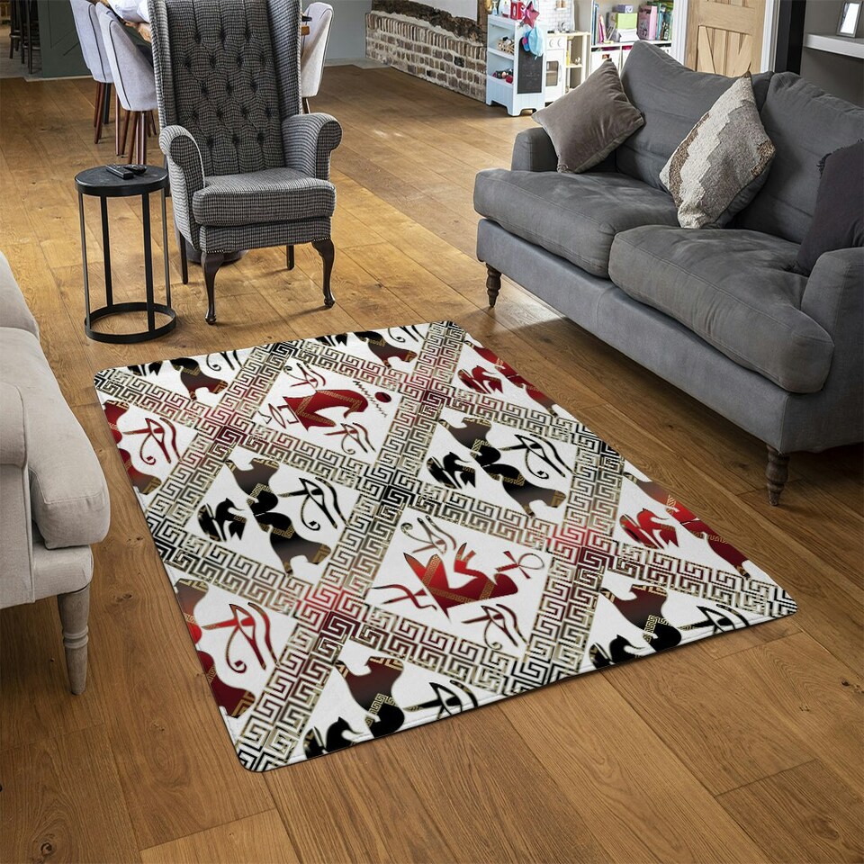 image 1 of Egyptian Hieroglyphs in Red & Black (Rug) Multi | Medium: 80x150cm