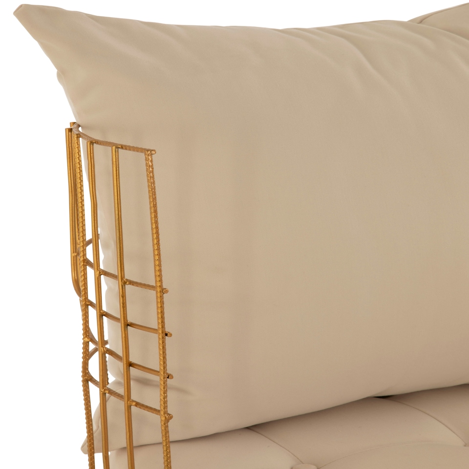 image 1 of Luxurious Gold Finish Chair With Cushion, Fabric Upholstered Arm Chair For Bedroom, Stylish Armchair Gold