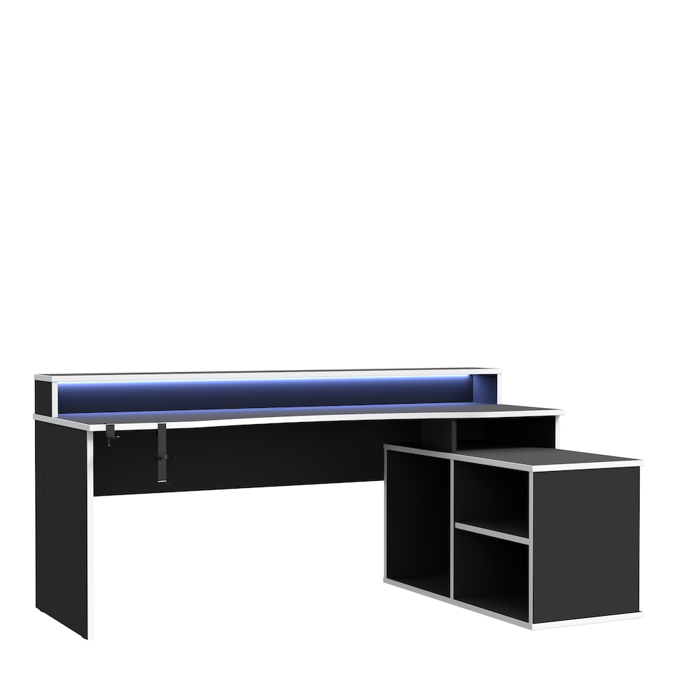 image 1 of Tezaur Black Storage Gaming Desk 3 Shelves with Colour Changing LED
