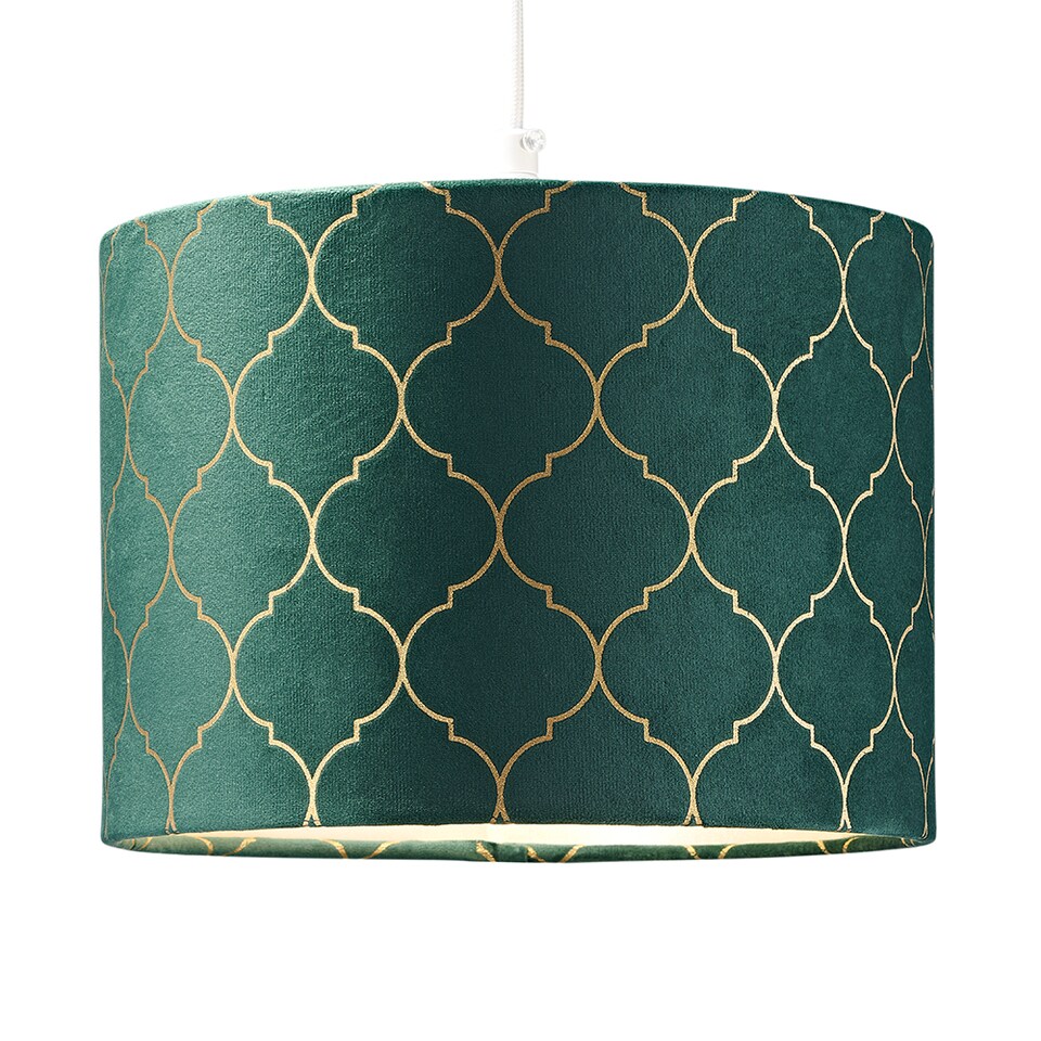 image 1 of Modern Soft Brushable Forest Green Velvet 25cm Lamp Shade with Gold Foil Decor | Green