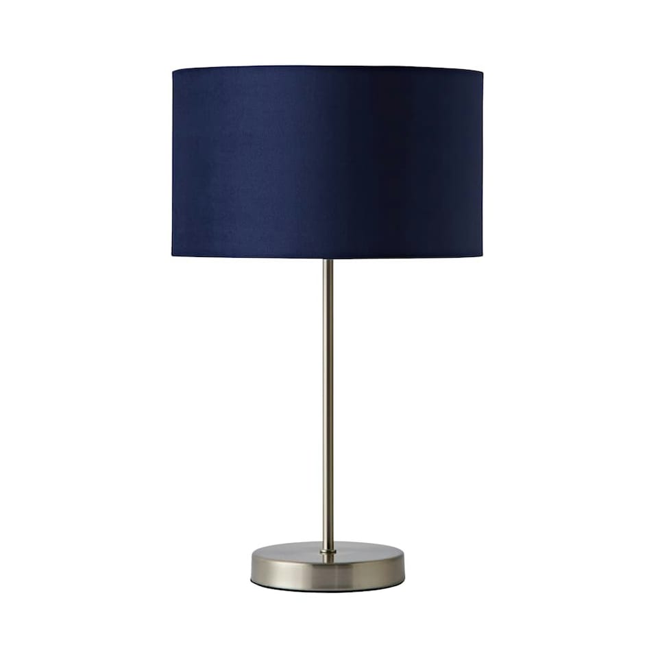 image 1 of ValueLights Charlie Brushed Chrome Table Lamp Navy Shade & Bulb Blue