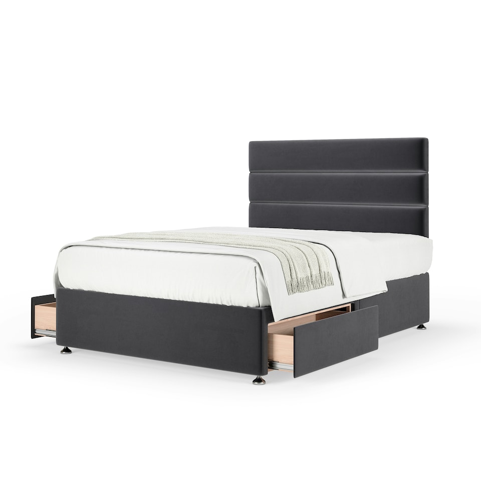 image 1 of Signature Platinum 2000 Pocket Sprung Graphite Plush Velvet 2 Drawer Divan Set And Milan Headboard Double