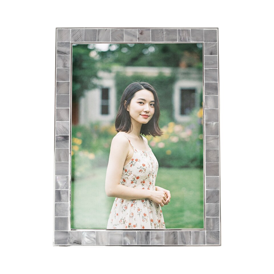 image 1 of Beautiful Grey Mother of Pearl 5 x 7 Picture Frame with Nickel Trim | Grey | 5" x 7"