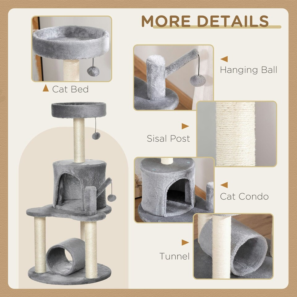 image 1 of PawHut Cat Tree Tower Activity Centre w/ Jute Post Bed Tunnel Perch Hanging Toy