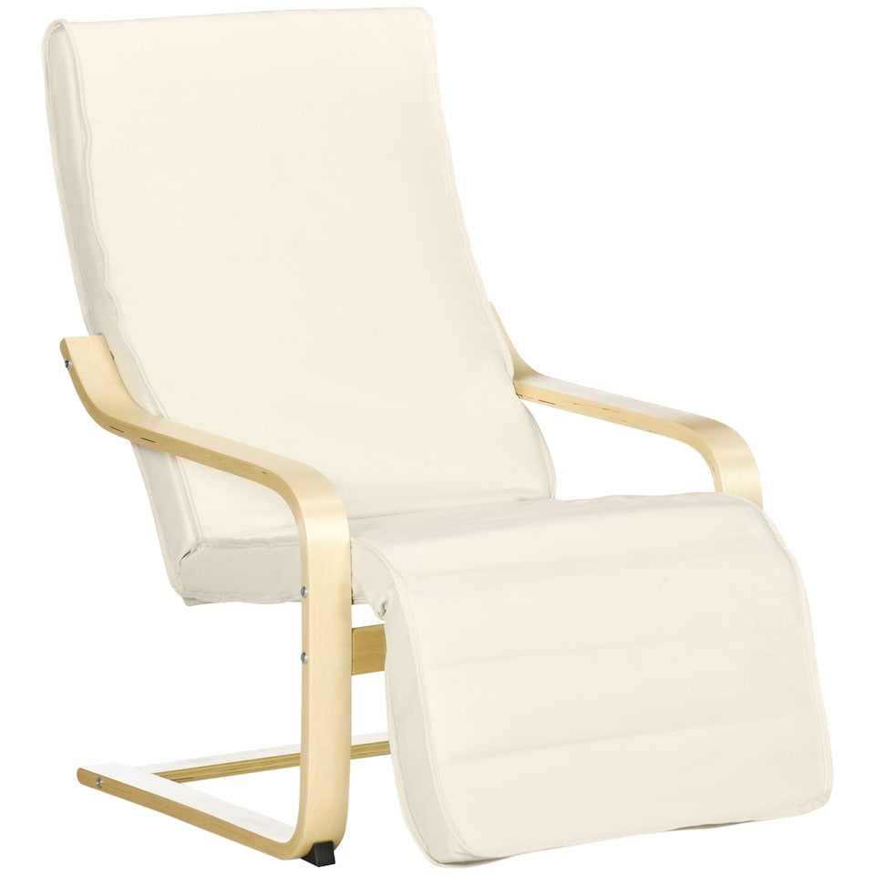 image 1 of HOMCOM Wooden Armchair, Upholstered Linen Lounge Chair with Adjustable Footrest & Removable Cushion, Poang Chair for Living Room, Cream White