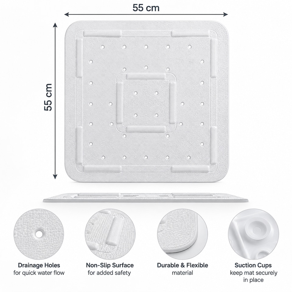image 1 of Showerdrape Comfy White 55cm Anti-slip Shower Mat | Multi | 1