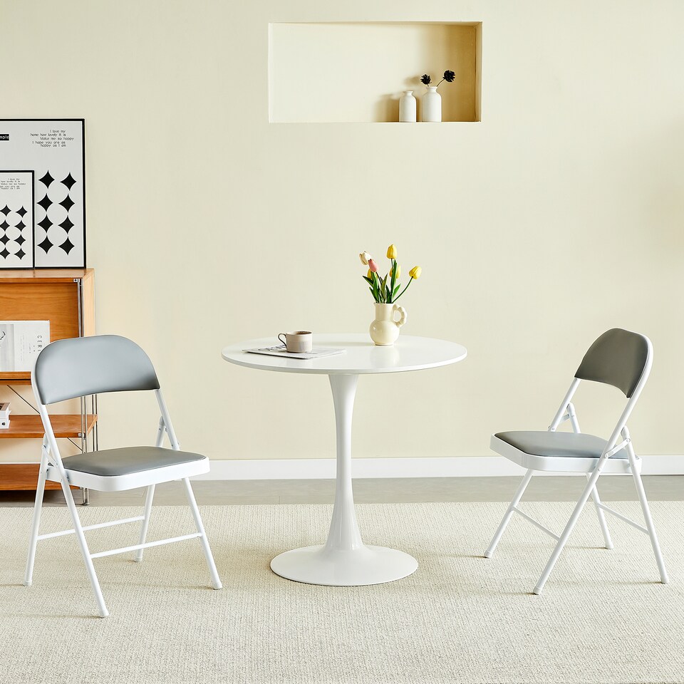 image 1 of Set of 2 Folding Dining Chairs Metal Frame Padded Seats