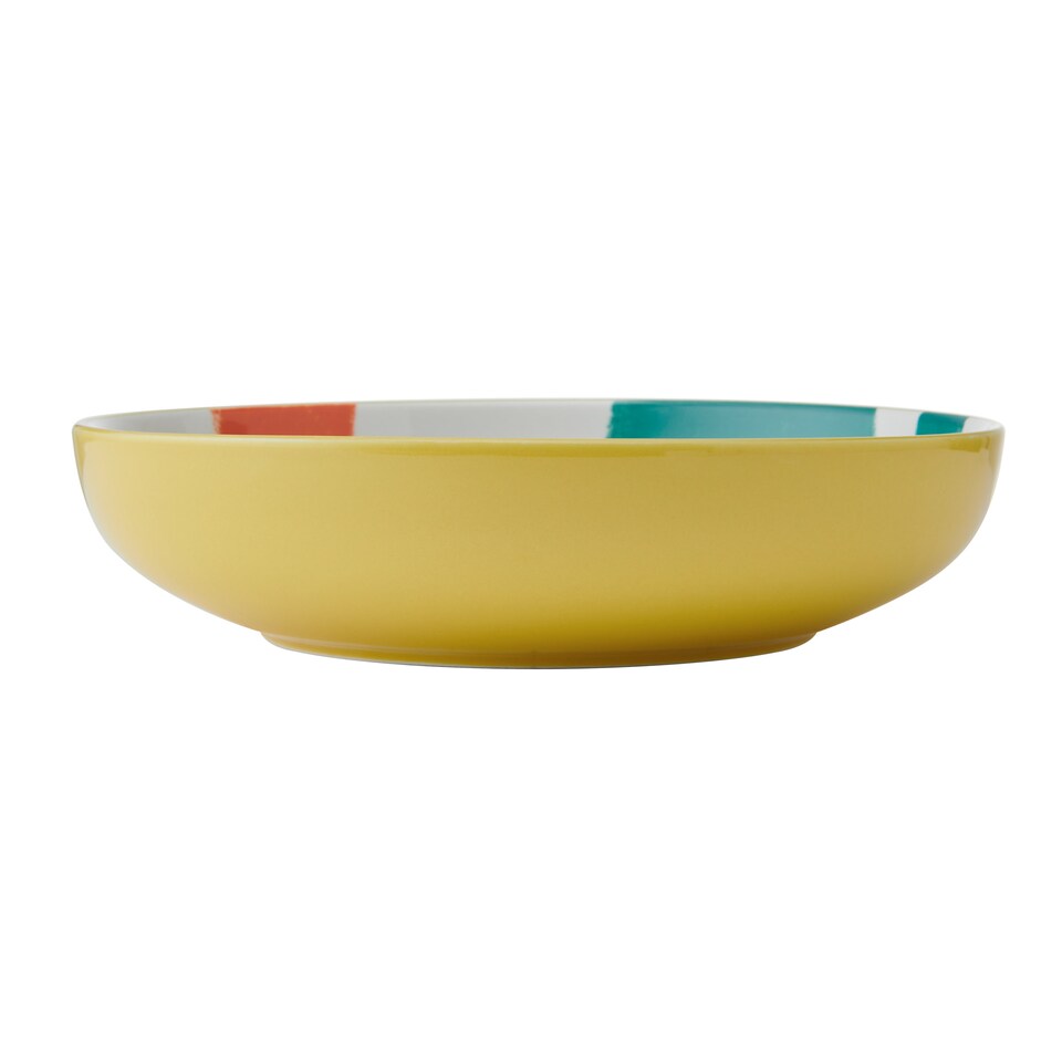 image 1 of Mikasa Set of 4 Yellow Abstract 2 Toned Stoneware Pasta Bowls