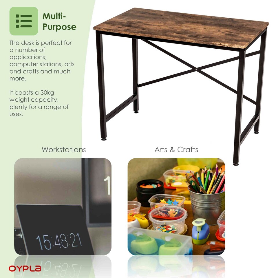 image 1 of Oypla 100cm Heavy Duty Industrial Writing Computer Desk Home Office Worktop Table Brown