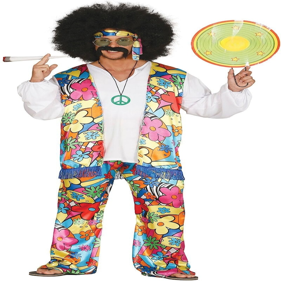 image 1 of Fancy Dress Adult Rainbow Hippie Man - L