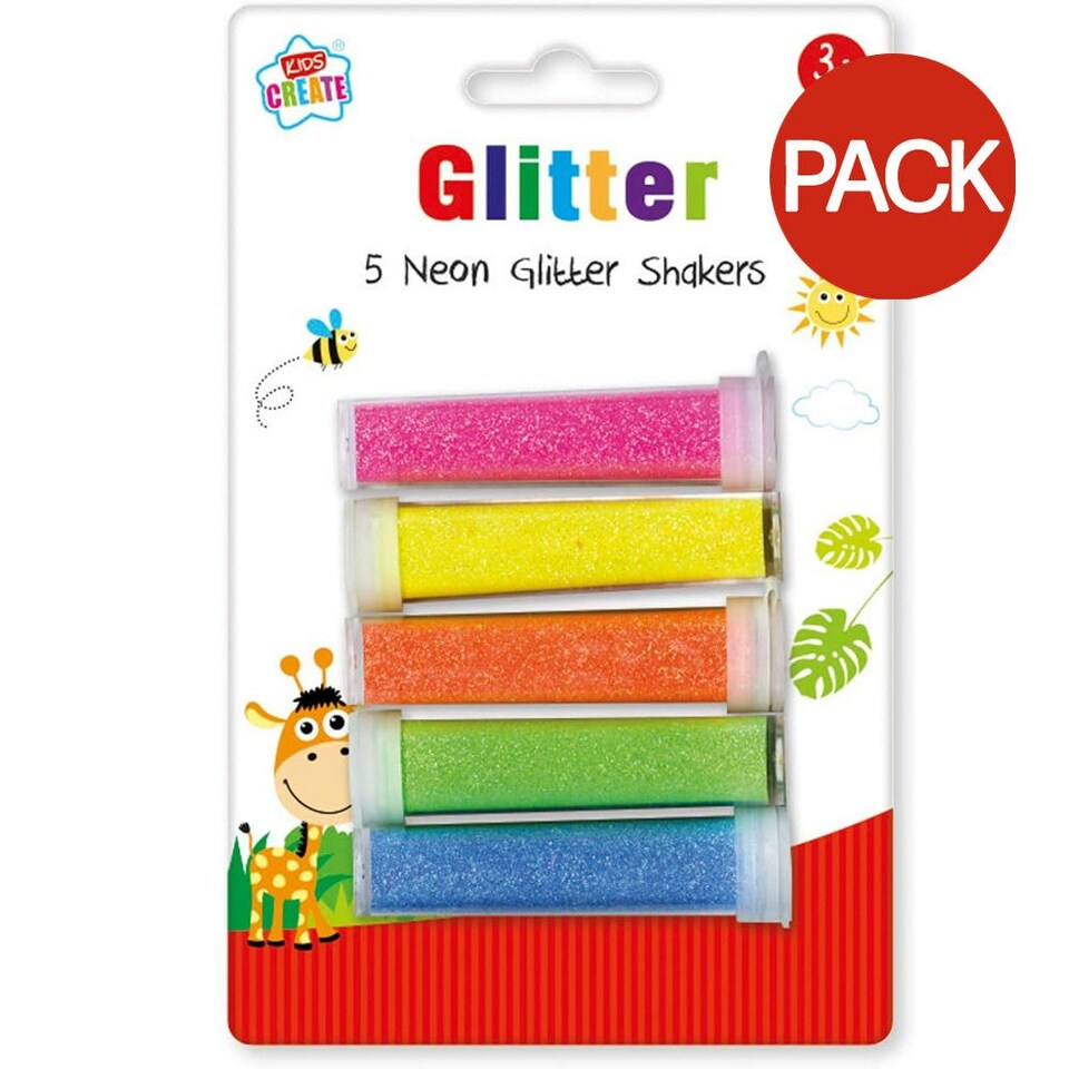 Kids Create Neon Craft Glitter Shakers (Pack of 5) - Multicoloured - One Size