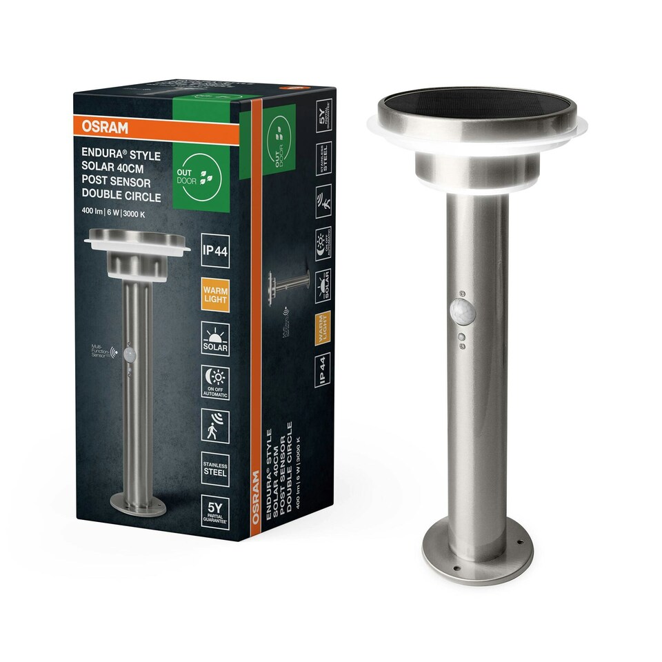 image 1 of OSRAM ENDURA Solar 40cm Post Outdoor Light 400 lm White